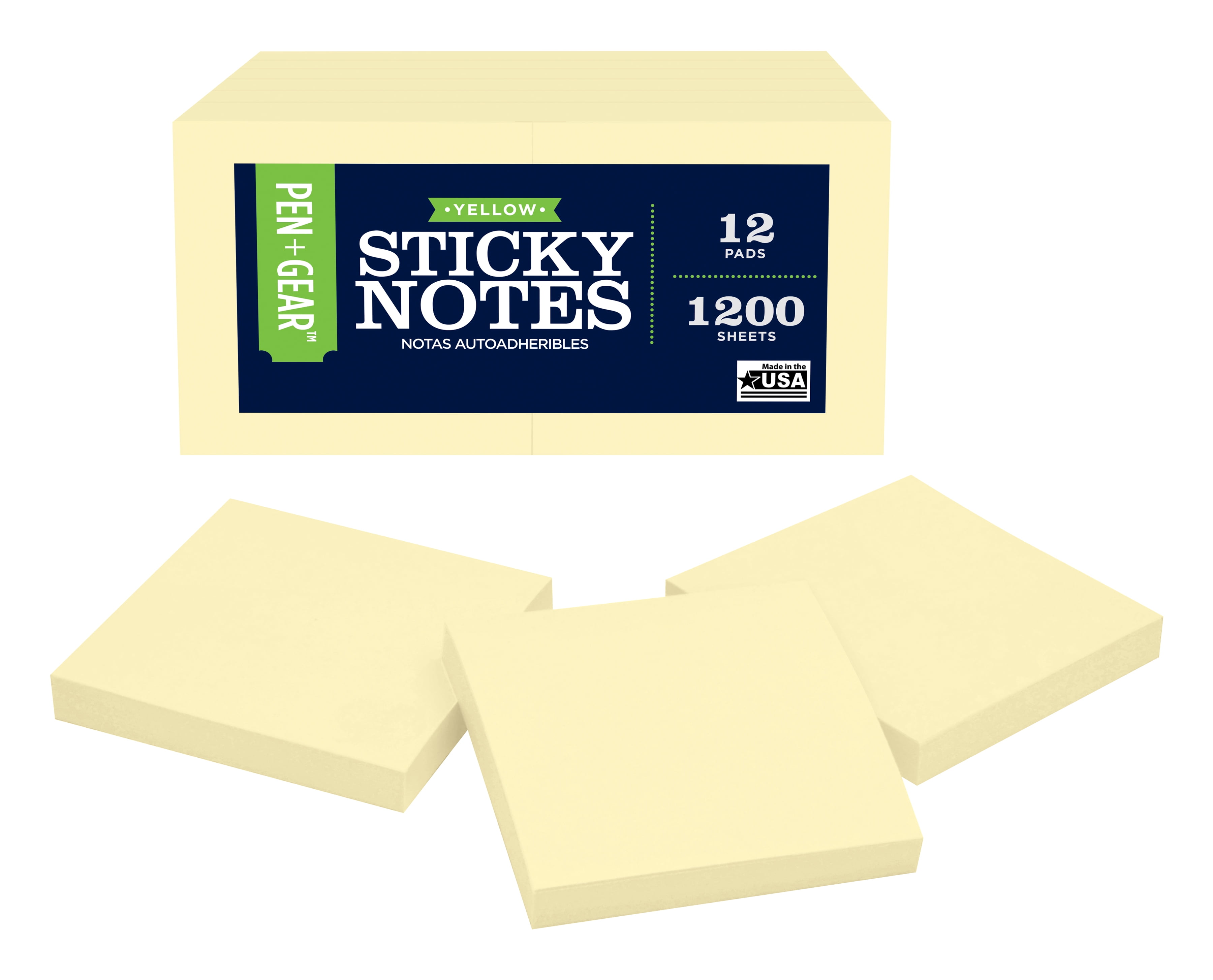Pen + Gear Sticky Notes 12 Pack, Yellow, 3 inches X 3 inches, 100