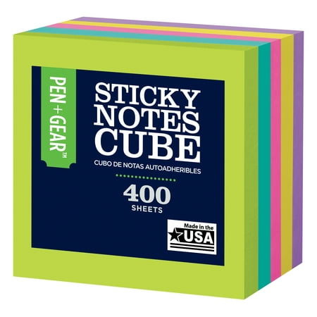 Pen + Gear Sticky Notes, 3" x 3", Assorted Colors, 400 Sheets, 1 Cube