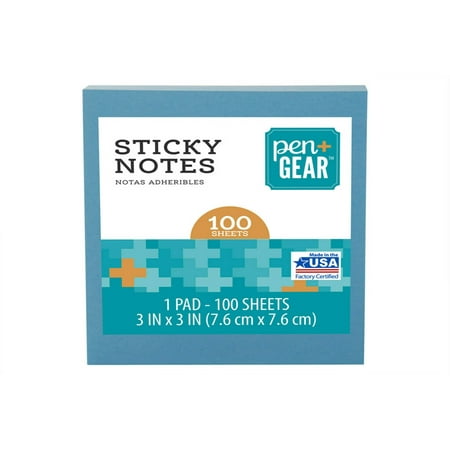 Pen+Gear Stick Notes, 3 in x 3 in, Blue, 100 Sheets, 1 Pad