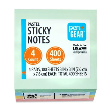 Pen+Gear Sticky Notes, 3" x 3", Pastel, 400 Sheets, 4 Pads