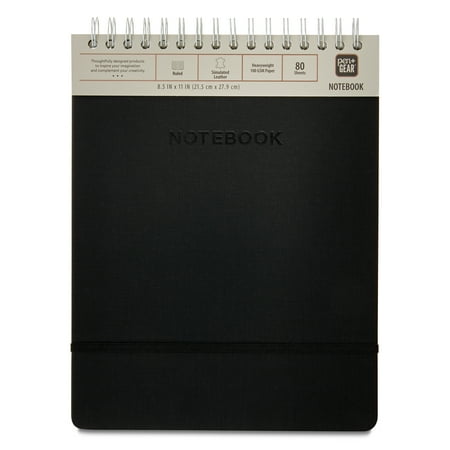 Pen+Gear Top Spiral Simulated Leather Notebook, Black, 8.5" x 11", 80 Ruled Sheets, 160 Pages