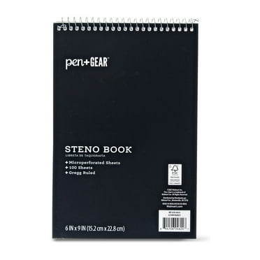 Pen+Gear Top Spiral Steno Pad, Gregg Ruled Paper, 100 Sheets, Black, 1 Count, 0 Holes