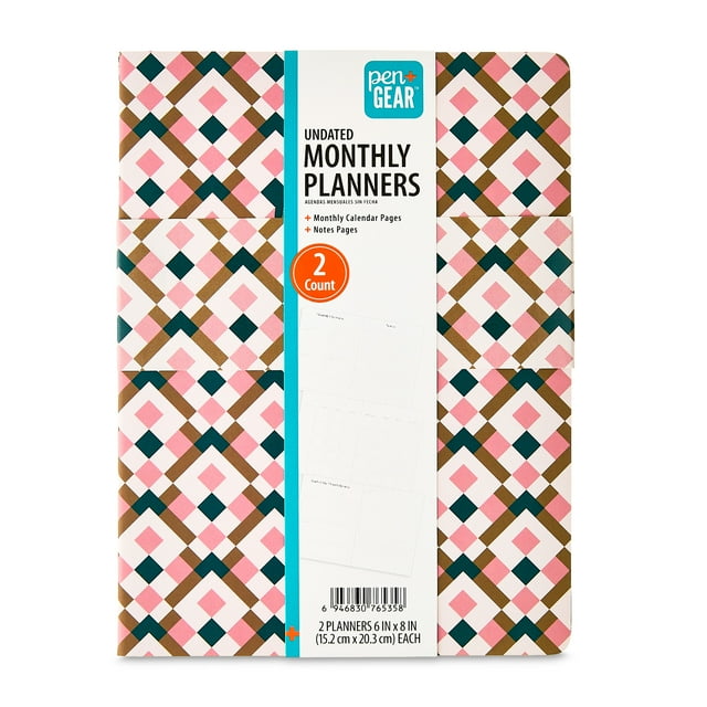 Pen+Gear Undated Monthly Planners, 6 in x 8 in, 2 Count