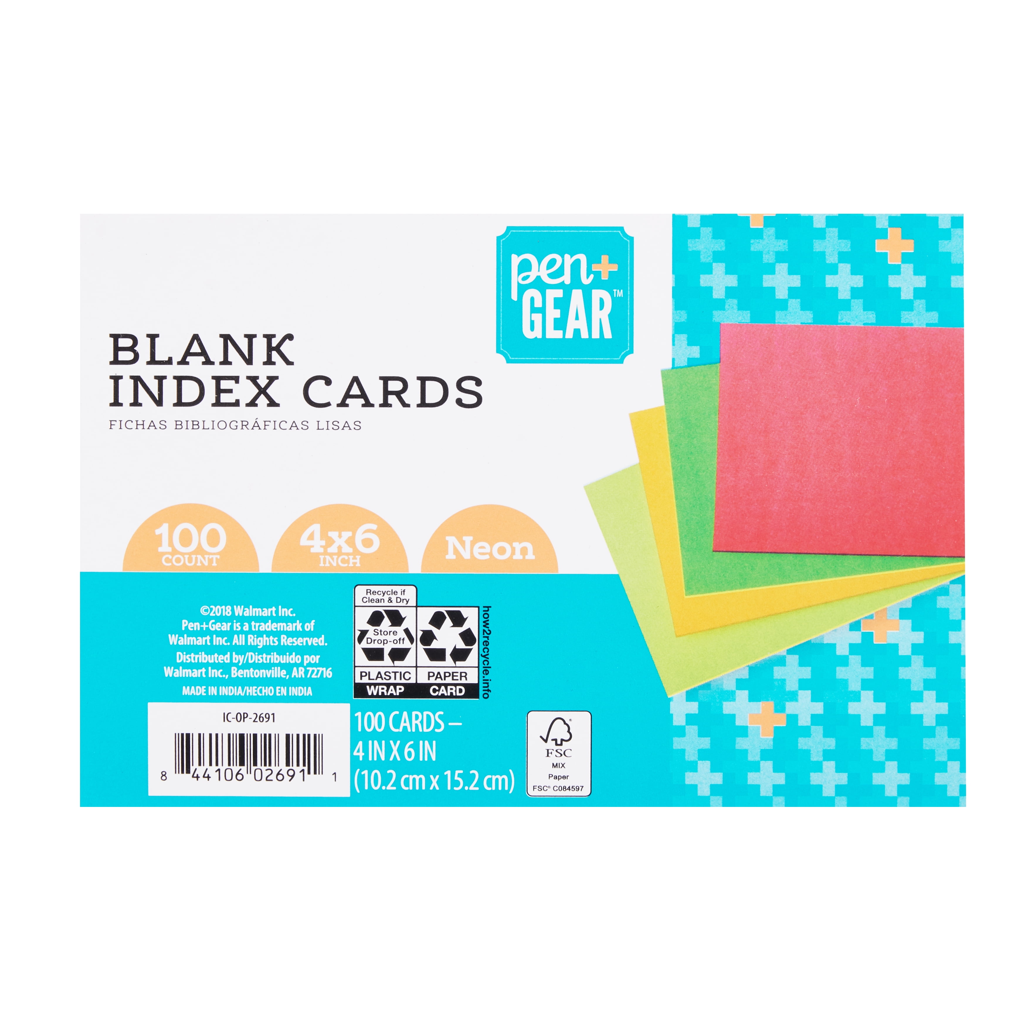 Colonial Cards: 100 Color Cardstock 4 x 6 Index Cards, Pink, Unruled