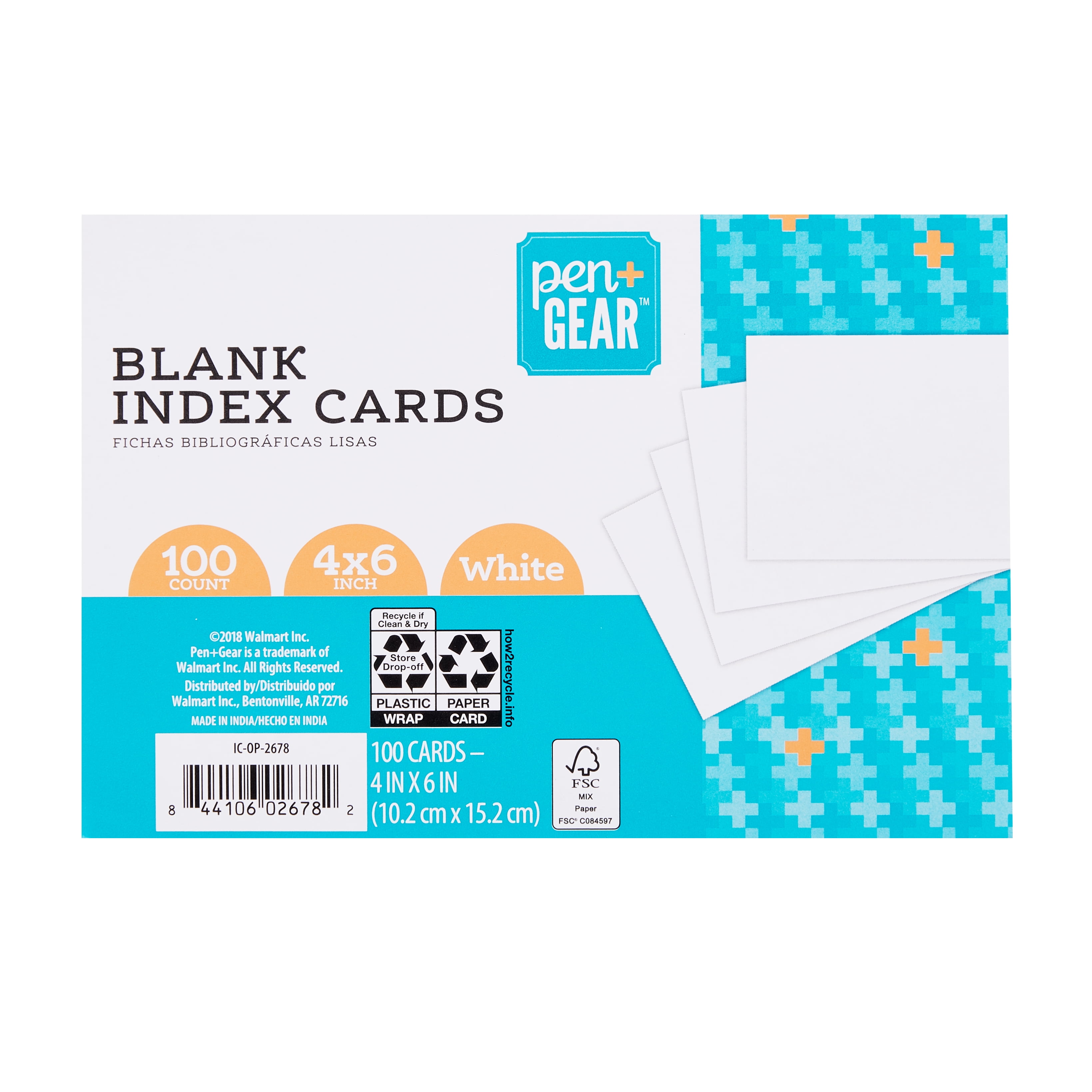 Pen + Gear Unruled Index Cards, White, 100 Count, 4 x 6