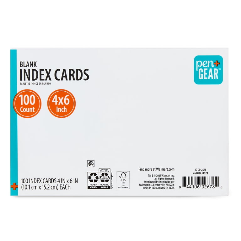 Pen+Gear Unruled Index Cards, White, 100 Count, 4