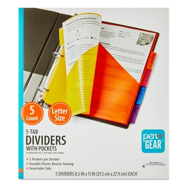 Pen+Gear Vibrant Color 5-Tab Dividers with Pockets