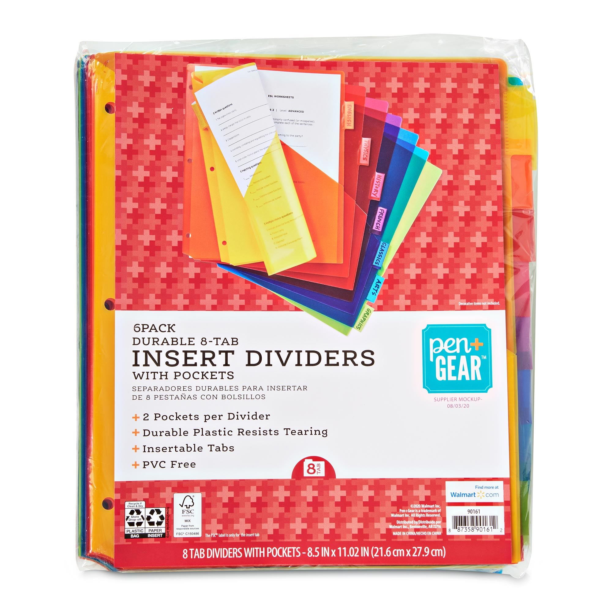Walmart savings: Pen+Gear Vibrant Color 8-Tab Dividers with Pockets, 6-Pack, Model 90161