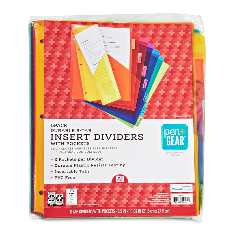 Pen+Gear Vibrant Color 8-Tab Dividers with Pockets, 6-Pack, Model