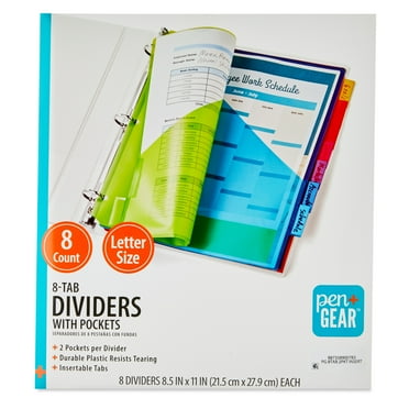 Pen+Gear Vibrant Color 8-Tab Dividers with Pockets