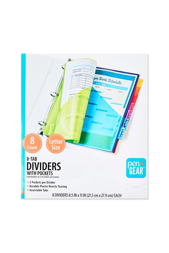 Vibrant Color 8-Tab Dividers with Pockets