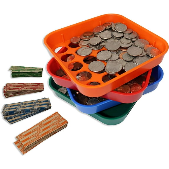 Pen + Gear Walmart's exclusive brand 4-Color Coded Plastic Coin Sorting Trays with 40 Coin Wrappers