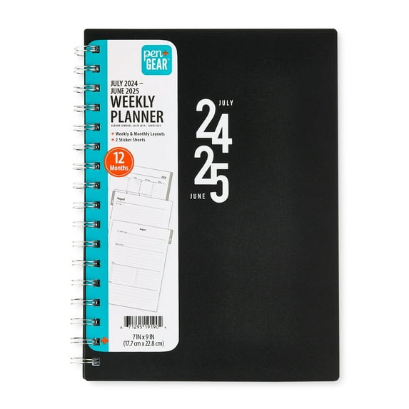 Pen+Gear Weekly Planner, 7" x 9", Black, July 2024 to June 2025