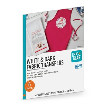 Pen+Gear White & Dark Fabric Transfer Paper, Inkjet Printable, 8.5" x 11", 6 Sheets