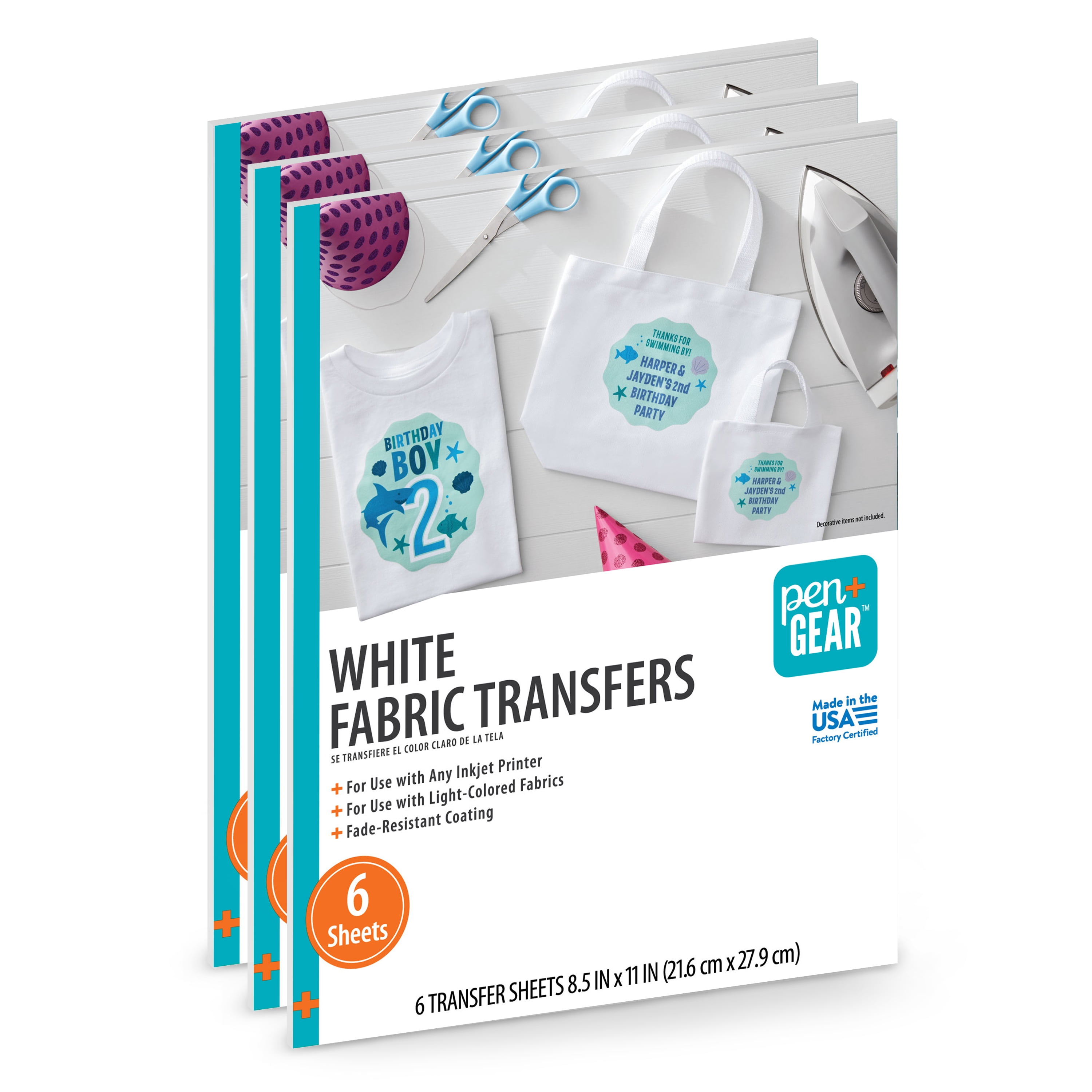 Pen Gear White Fabric Transfer Paper Inkjet Printable 8.5 x 11