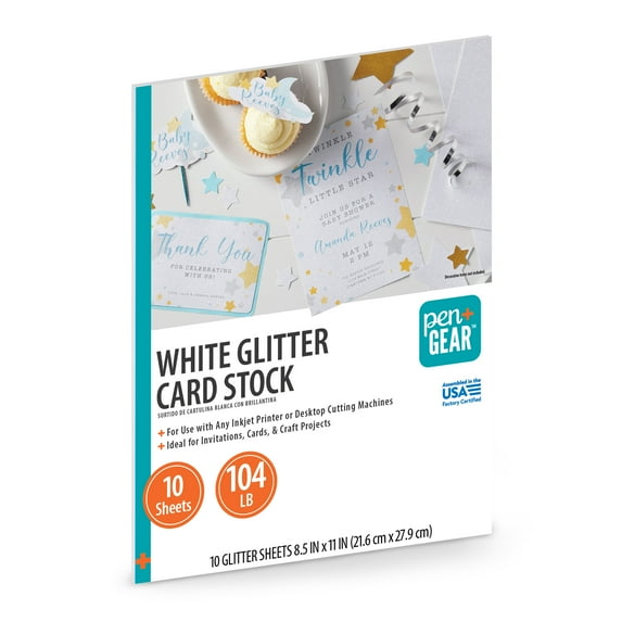 Pen+Gear White Glitter Card Stock, 8.5" x 11", 104 lb, 10 Sheets