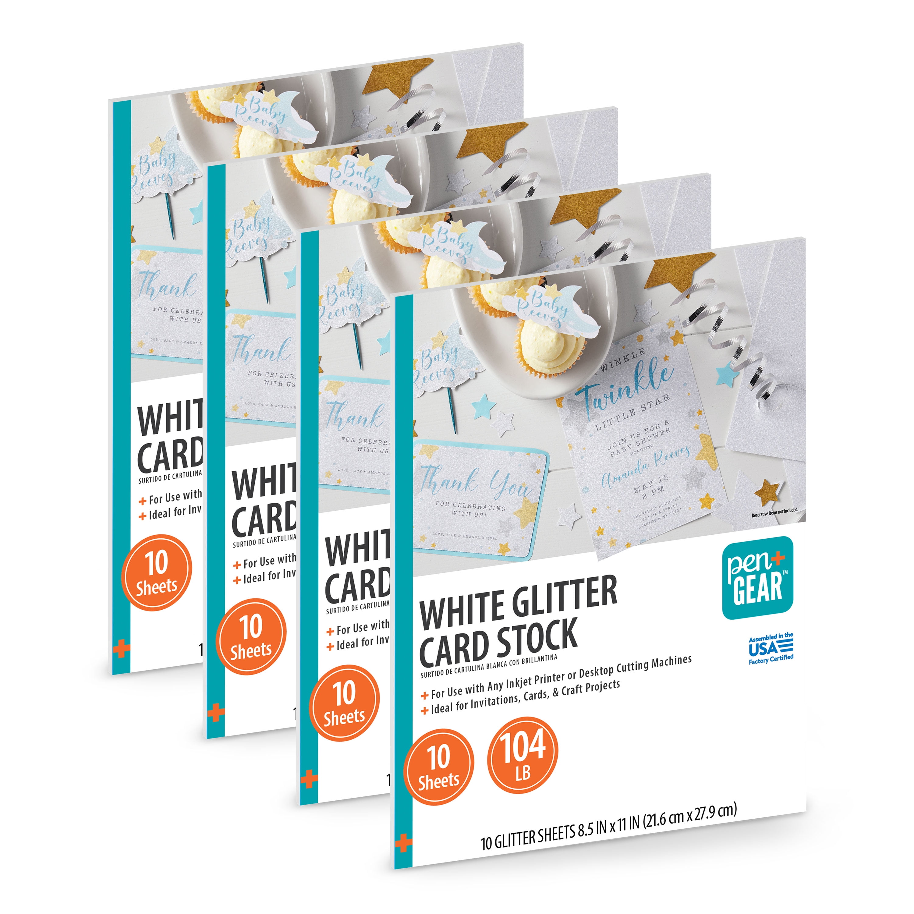 Pen+Gear White Glitter Card Stock, 8.5" x 11", 104 lb, 40 Sheets