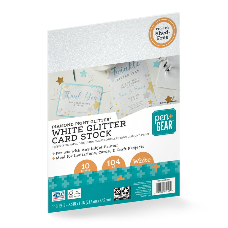 Pen + Gear White Glitter Card Stock Paper, 8.5 x 11, 104 lb, 10 Sheets