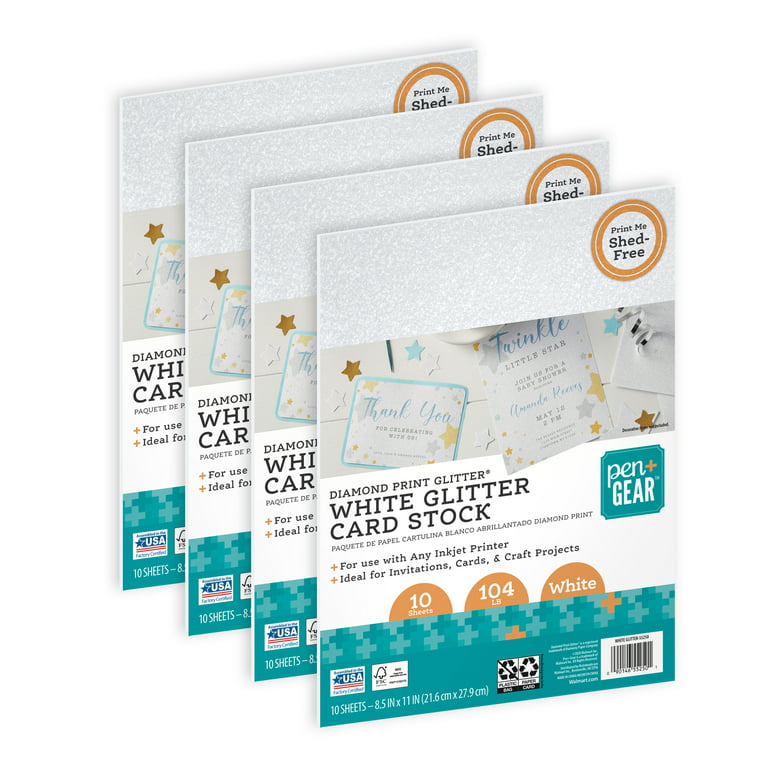 Pen + Gear White Glitter Cardstock Paper, 8.5 x 11, 104 lb., 40