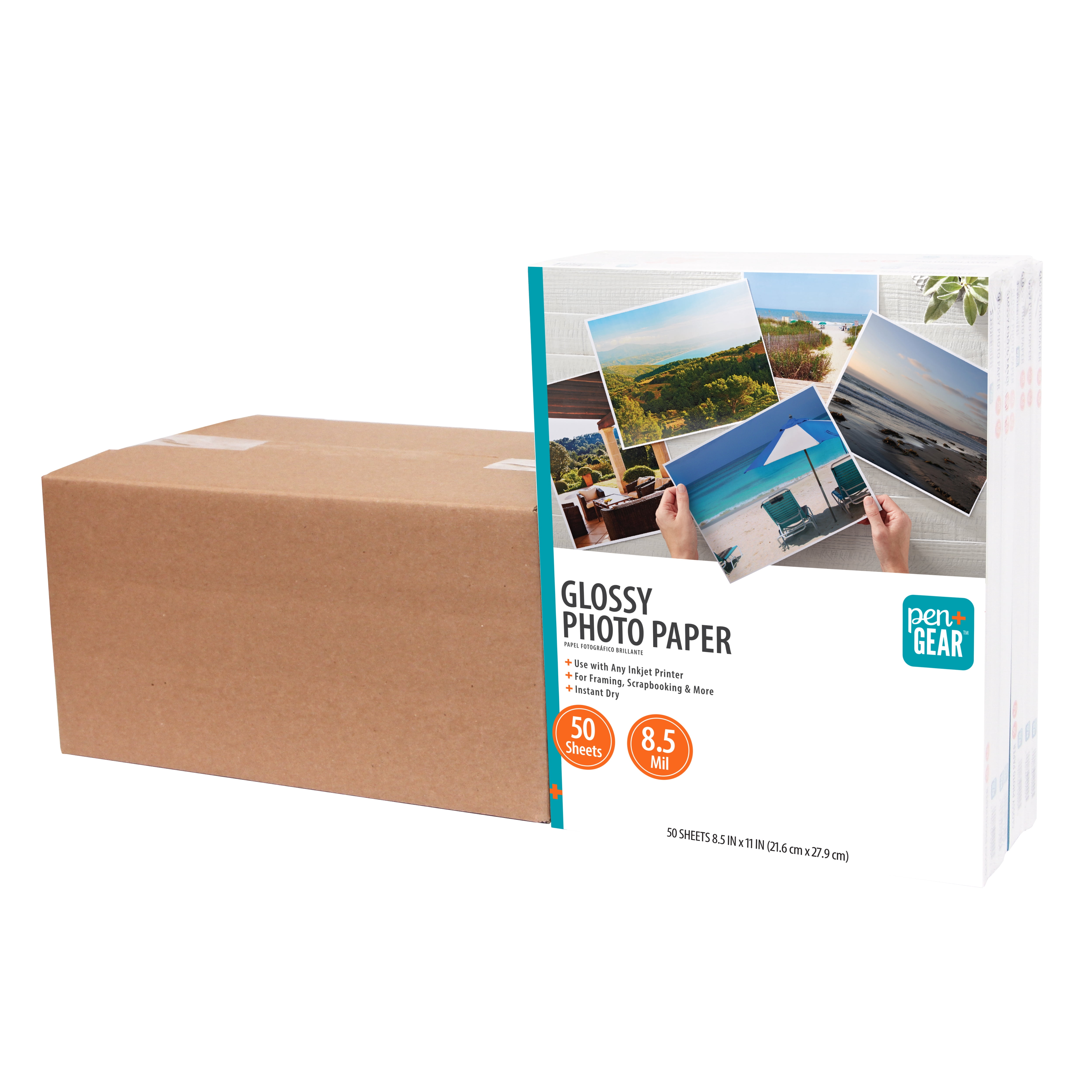 Pen+Gear White Glossy Inkjet Photo Paper, 8.5" x 11", 8.5 Mil, 8 Packs (400 Sheets)