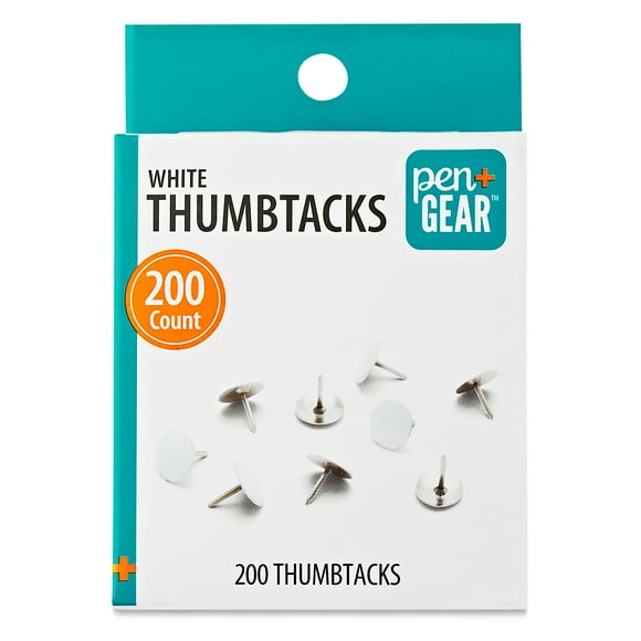 Pen + Gear White Steel Precision Crafted ThumbTack Thumbtacks 200 Count, Pins & Tacks