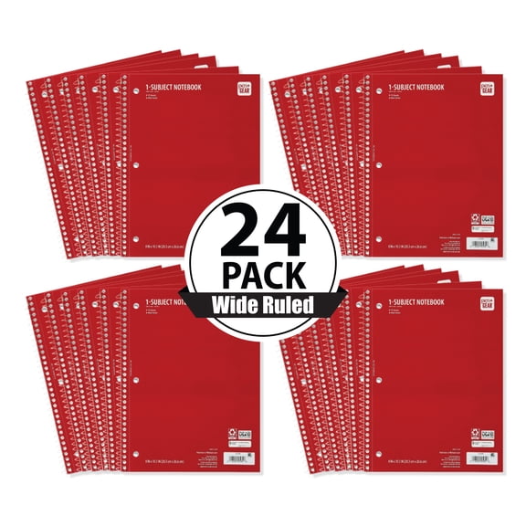 Pen+Gear Wide Rule Red 1 Sub Notebook, 8"x10.5, 70 Sheets Each (24 Pack), New