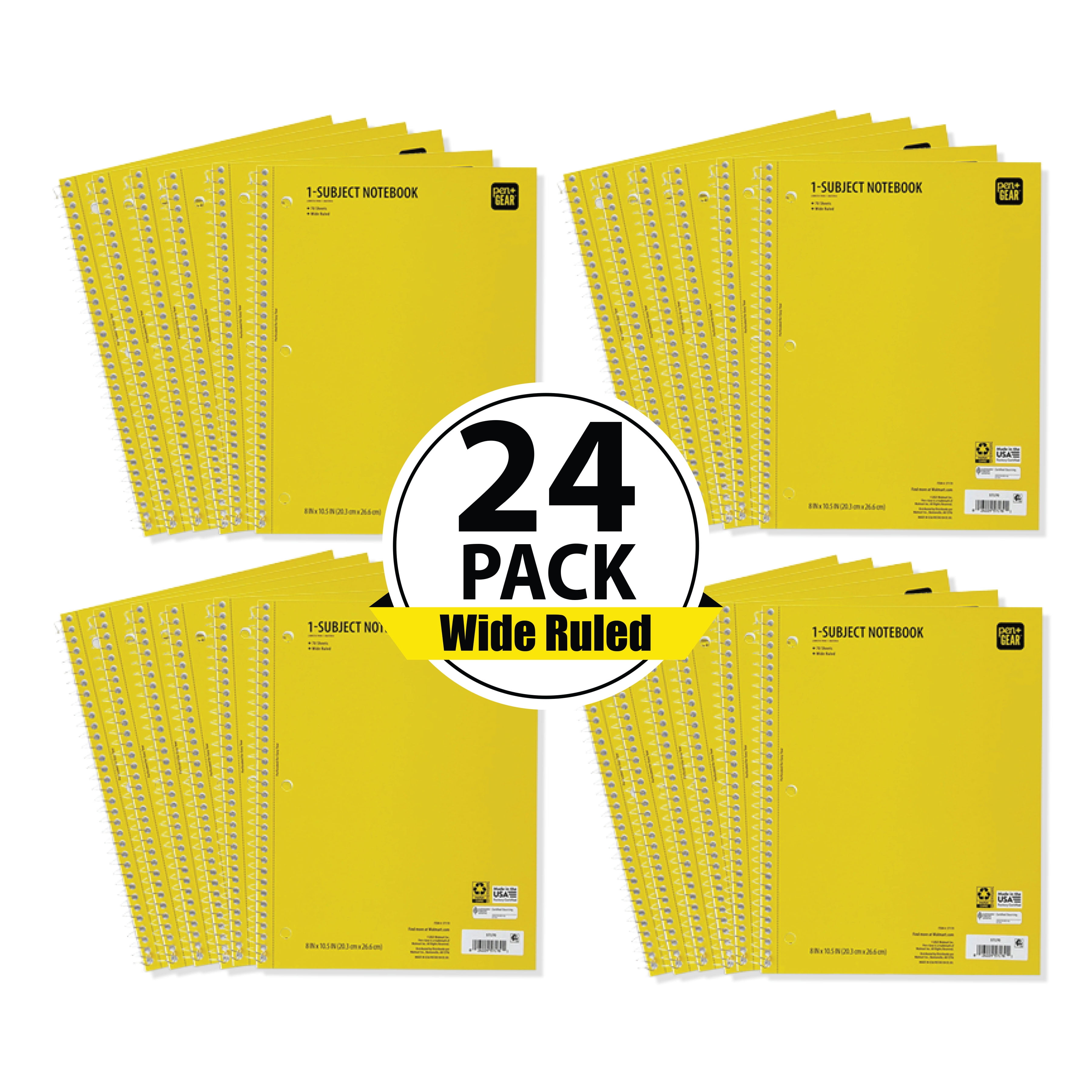Pen+Gear Wide Rule Yellow 1 Sub Notebook, 8"x10.5, 70 Sheets Each (24 Pack), New