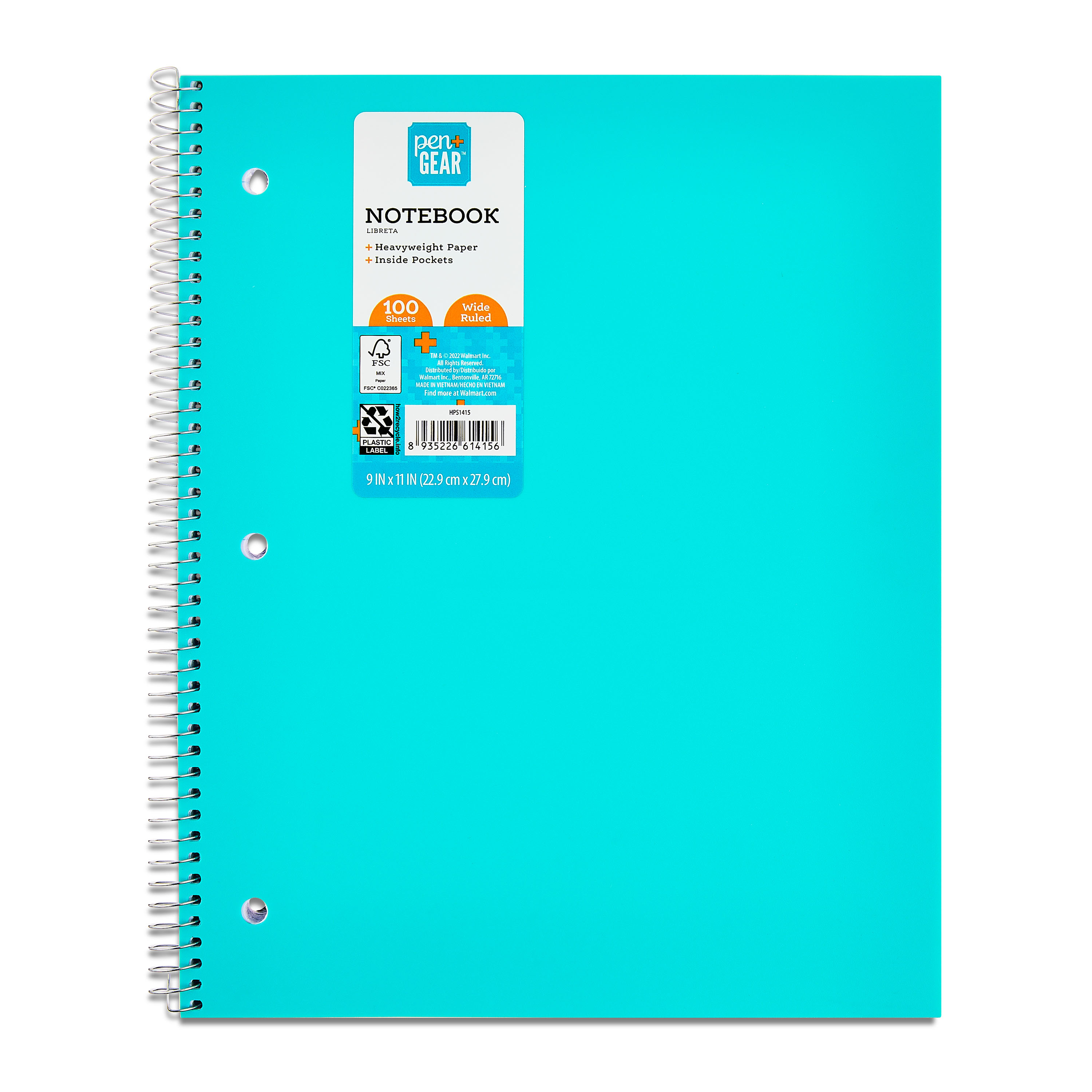Pen + Gear Wide Ruled 1-Subject Notebook, 10.5" x 8", Blue, 100 Sheets - image 1 of 4