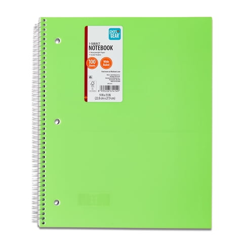 Pen + Gear Poly 1-Subject Notebook, Wide Ruled, 9" x 11", 100 Sheets, Green