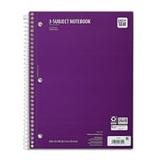 Pen+Gear Wide Rule 3 Subject Notebook, 8” x 10.5”, Purple, 120 Sheets, New