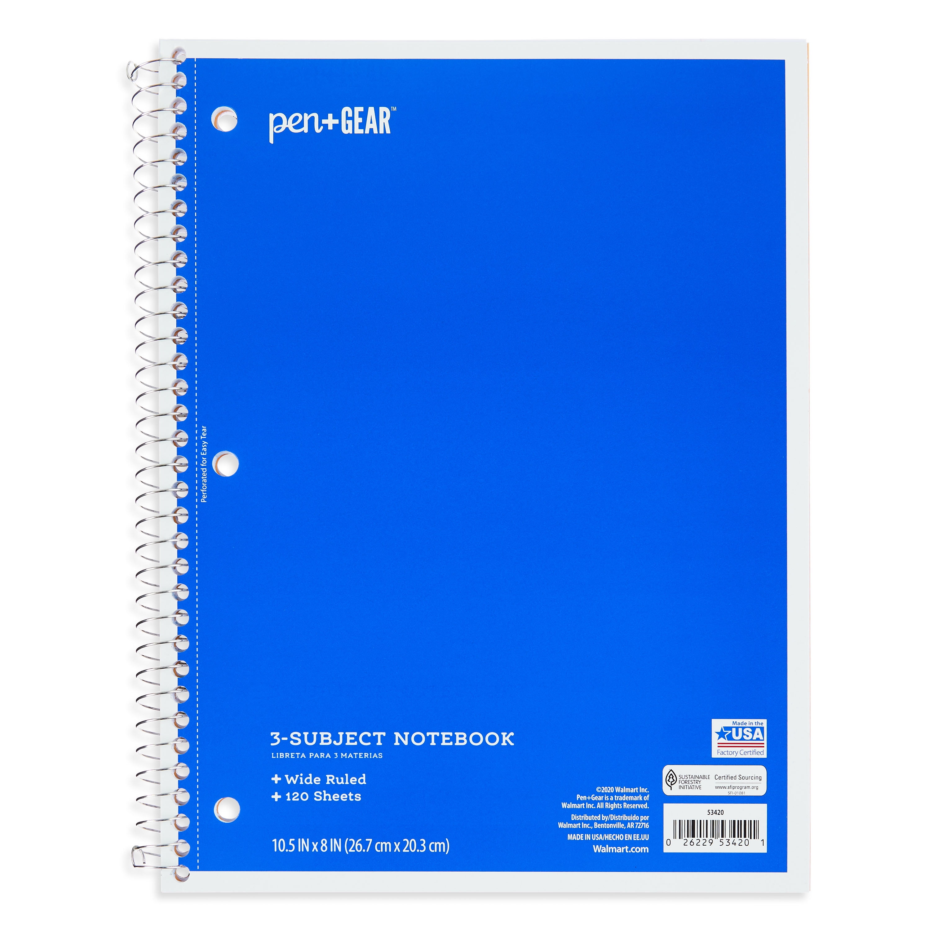 Pen + Gear 1 Subject Notebook, Wide Rule, 3 Count, Size: 10.5 inch x 8 inch, Other