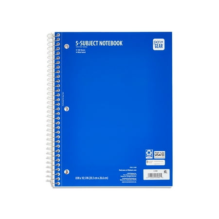 Pen+Gear Wide Ruled 5-Subject Notebook, 8" x 10.5", Blue, 180 Sheets