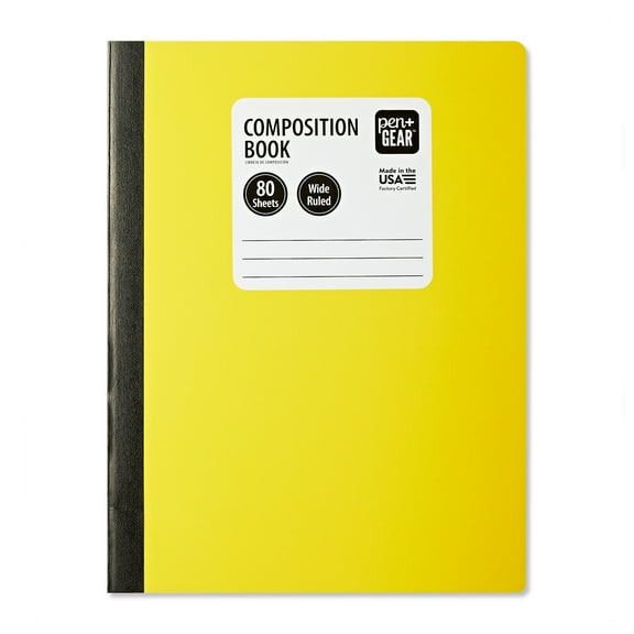 Pen+Gear Wide Rule Composition Book, 7.5" x 9.75", Yellow, 80 Sheets, New