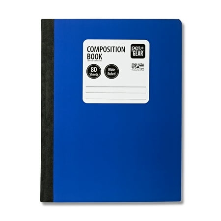 Pen+Gear Wide Rule Composition Book, 7.5" x 9.75", Blue, 80 Sheets, New