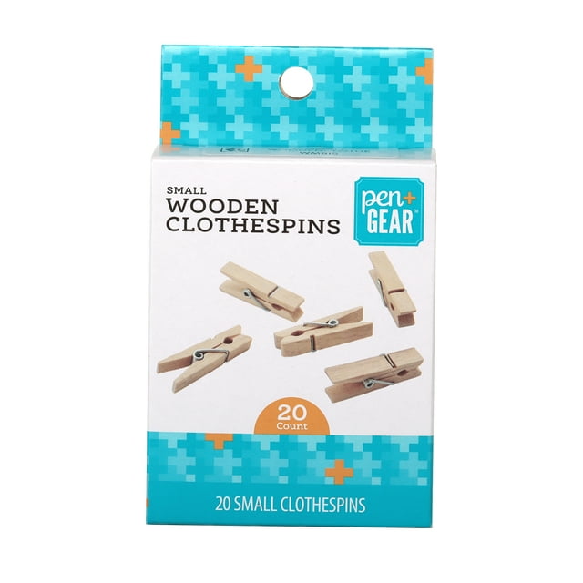 Pen + Gear Wood Clothespins with Spring, 20 Pack, 3.4cm ,Brown (File & Paper Fasteners