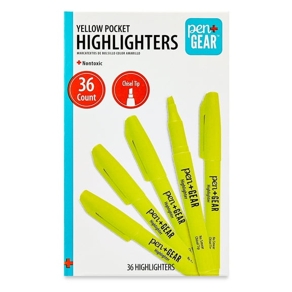 Pen+Gear Yellow Chisel Tip Pocket Highlighters, 36 Count