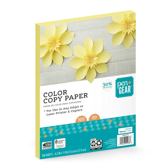Pen + Gear Yellow Copy Paper, 30% Recycled, 8.5 x 11, 20 lb, 100 Sheets (55178)