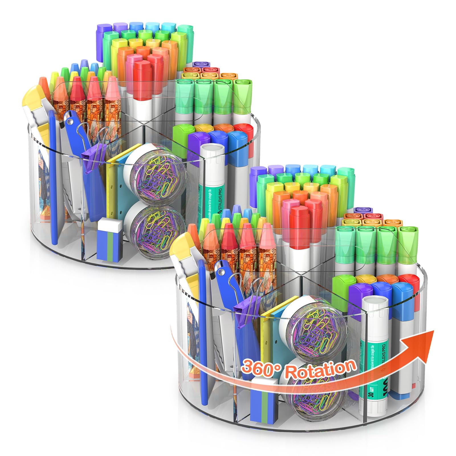 Pen Holder  2 Pack 360 Rotating Organizer With 6 Compartments Desk Office Storage For 800 Pens Markers Crayons And Art Supplies