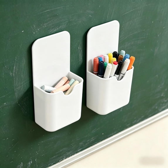 Pen Holder,2 Pack Magnetic Dry Erase Marker Holder with Generous Compartments,Strong Magnet Storage Marker Pen Pencil Organizer for Refrigerator,Whiteboard,Locker Accessories,White
