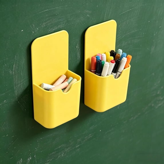 Pen Holder,2 Pack Magnetic Dry Erase Marker Holder with Generous Compartments,Strong Magnet Storage Marker Pen Pencil Organizer for Refrigerator,Whiteboard,Locker Accessories,Yellow