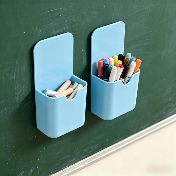 Pen Holder,2 PackMagnetic Dry Erase Marker Holder with Generous Compartments,Strong Magnet Storage Marker Pen Pencil Organizer for Refrigerator,Whiteboard,Locker Accessories,Blue