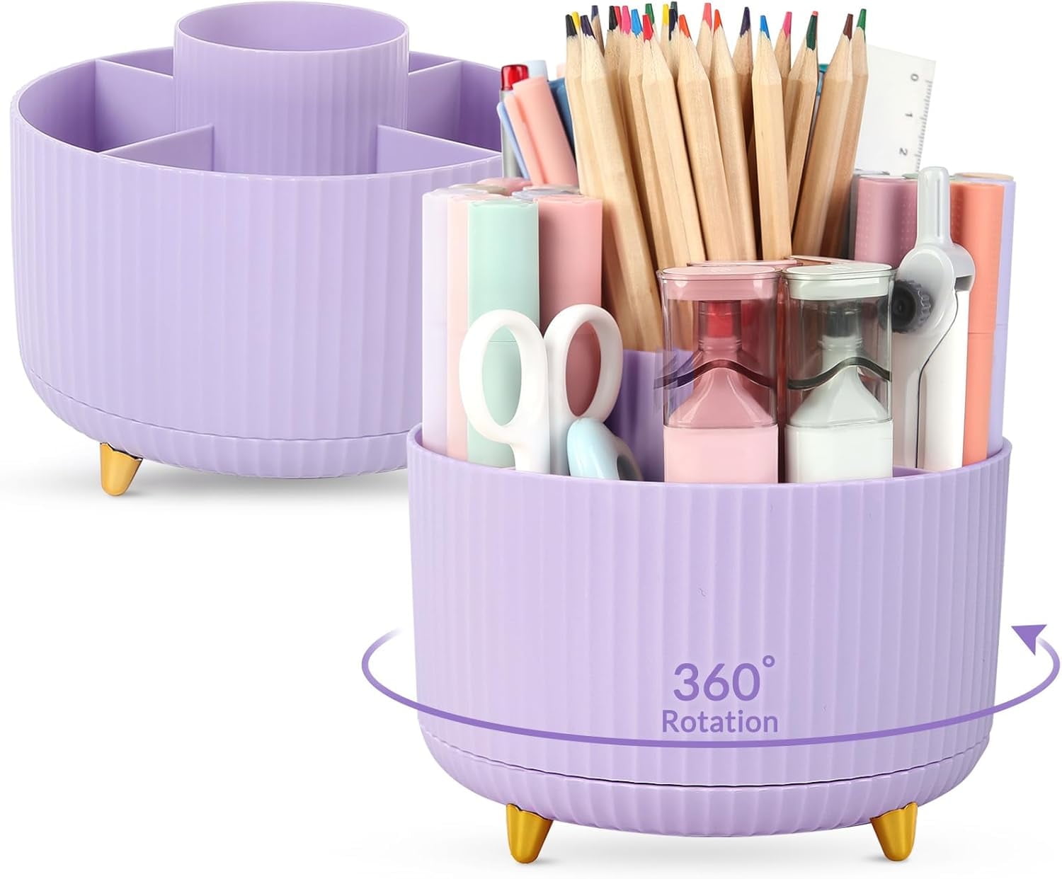 Pen Holder, 360 Degree Rotating Pencil Holder for Desk Organizer, Office Supplies, Home（Purple）