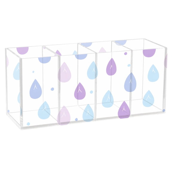 Pen Holder 4 Compartments Acrylic Pencil Cup Desktop Makeup Organizer Office Supplies Cartoon Raindrop