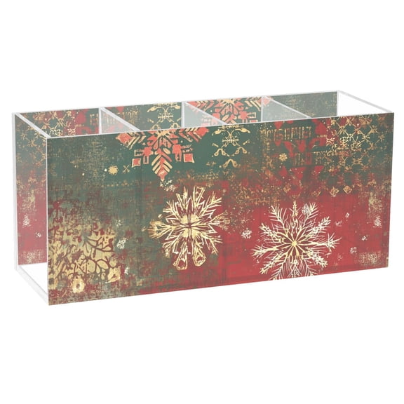 Pen Holder 4 Compartments Acrylic Pencil Cup Desktop Makeup Organizer Office Supplies Christmas Themed Snowflakes