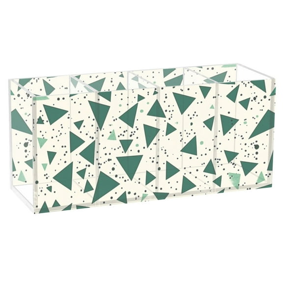 Pen Holder 4 Compartments Acrylic Pencil Cup Desktop Makeup Organizer Office Supplies Green Small Triangles