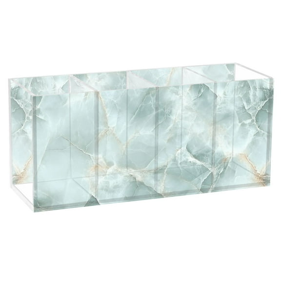 Pen Holder 4 Compartments Acrylic Pencil Cup Desktop Makeup Organizer Office Supplies Mint Green Marble