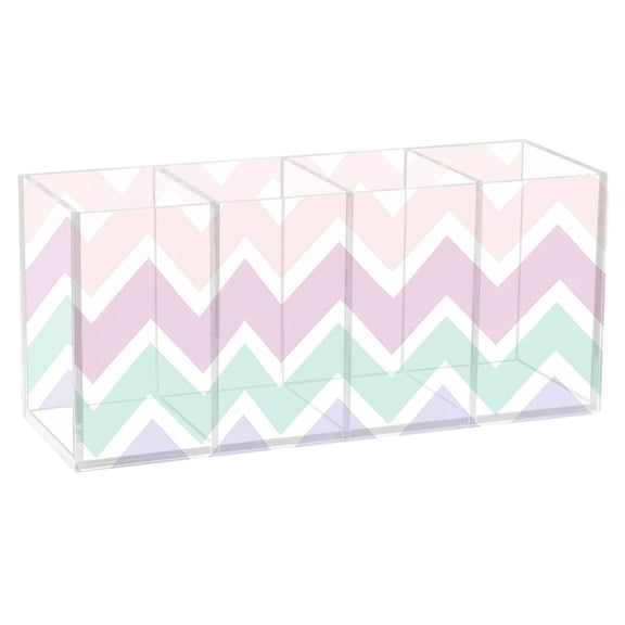 Pen Holder 4 Compartments Acrylic Pencil Cup Desktop Makeup Organizer Office Supplies Pastel Colored Chevron