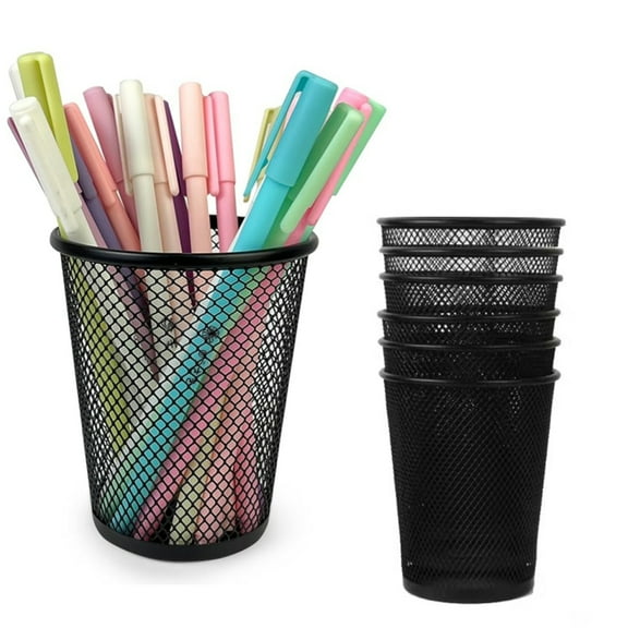 Pen Holder 6 Pack, GIXUSIL Mesh Desk Organizer Pen Pot Pencil Holders, Stationary Supplies Pencil Pots For Office, Home, Classroom (Black)