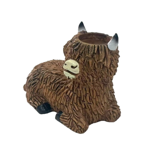 Pen Holder Cute Cow Design Resin Desk Organizer with Storage, Home Office Desk Decoration, Brown Color, Simulation Cattle Sculpture for Pen Pencil Holder