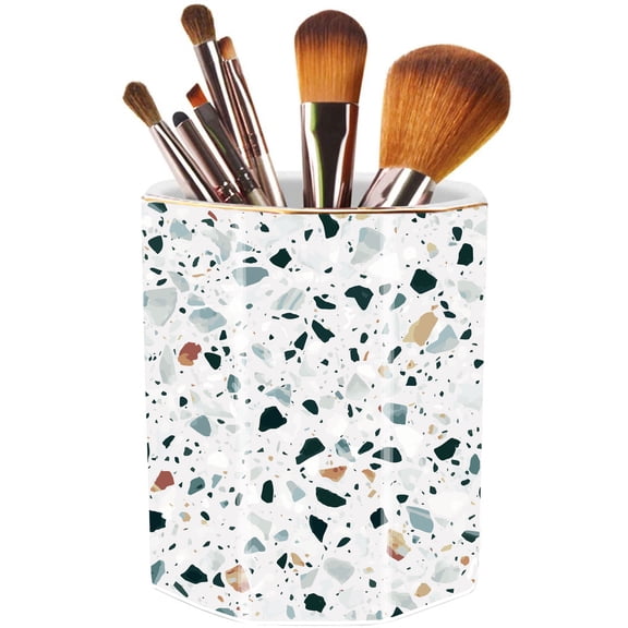 Pen Holder for Desk, Ceramic Pencil Organizer & Makeup Brush Holder, Office Decor and Desk Accessories，Perfect Office Organization,Teacher Supplies Terrazzo Marble